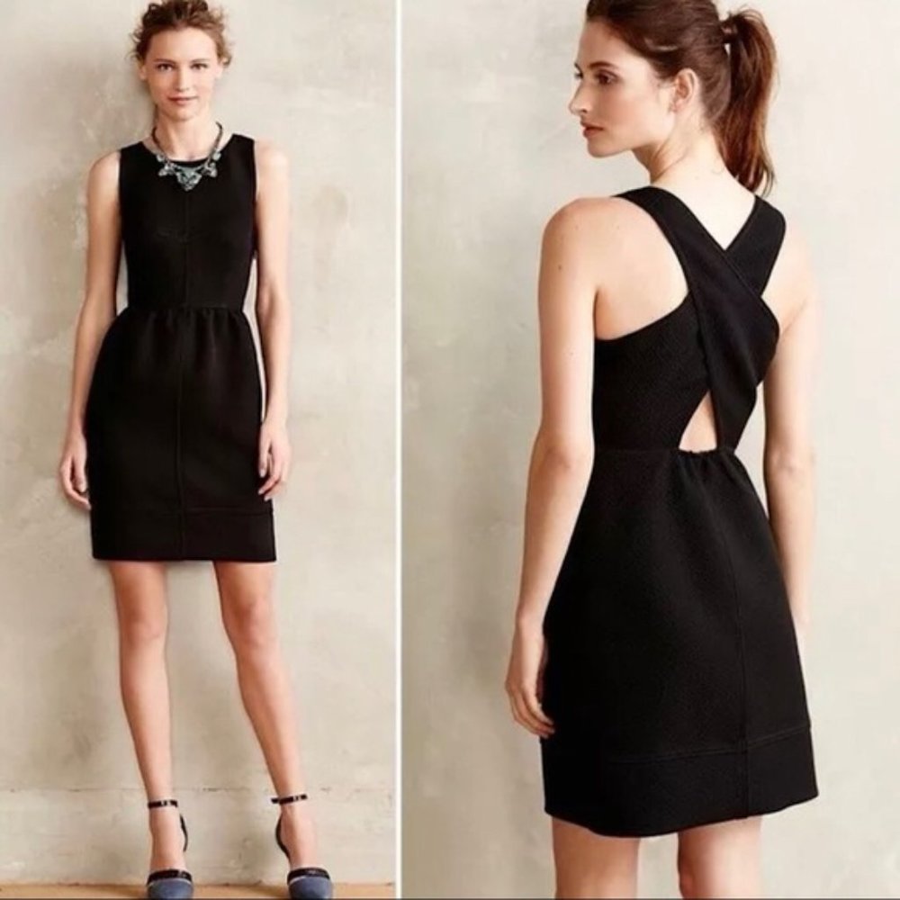 Maeve Anthropologie Criss Cross Quilted Black Dress